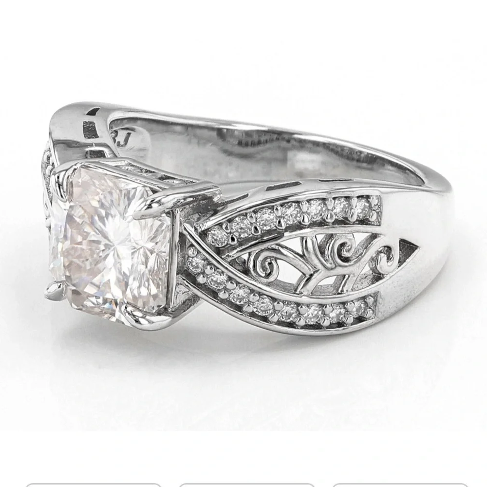 Moissanite Fire Ring Inferno Cut Platineve 925 S Silver Brilliant Size 6